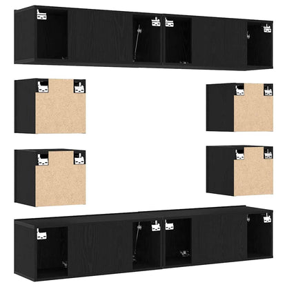 6 Piece TV Cabinet Set, Wall-Mounted Black Oak Engineered Wood