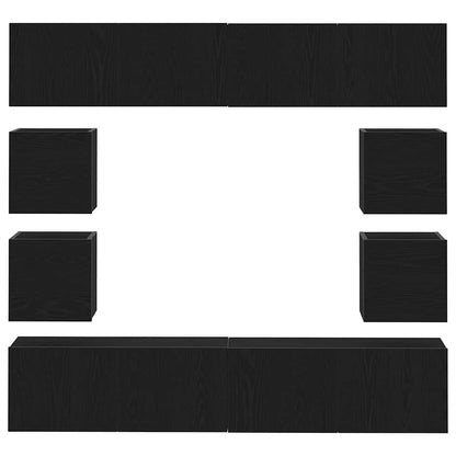6 Piece TV Cabinet Set, Wall-Mounted Black Oak Engineered Wood