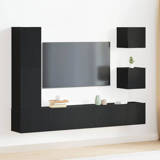 TV Cabinet Set Wall-mounted 6 pcs Black oak 160 x 30 x 30.5 cm