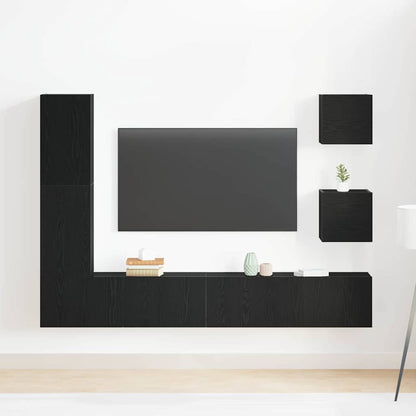 TV Cabinet Set Wall-mounted 6 pcs Black oak 160 x 30 x 30.5 cm