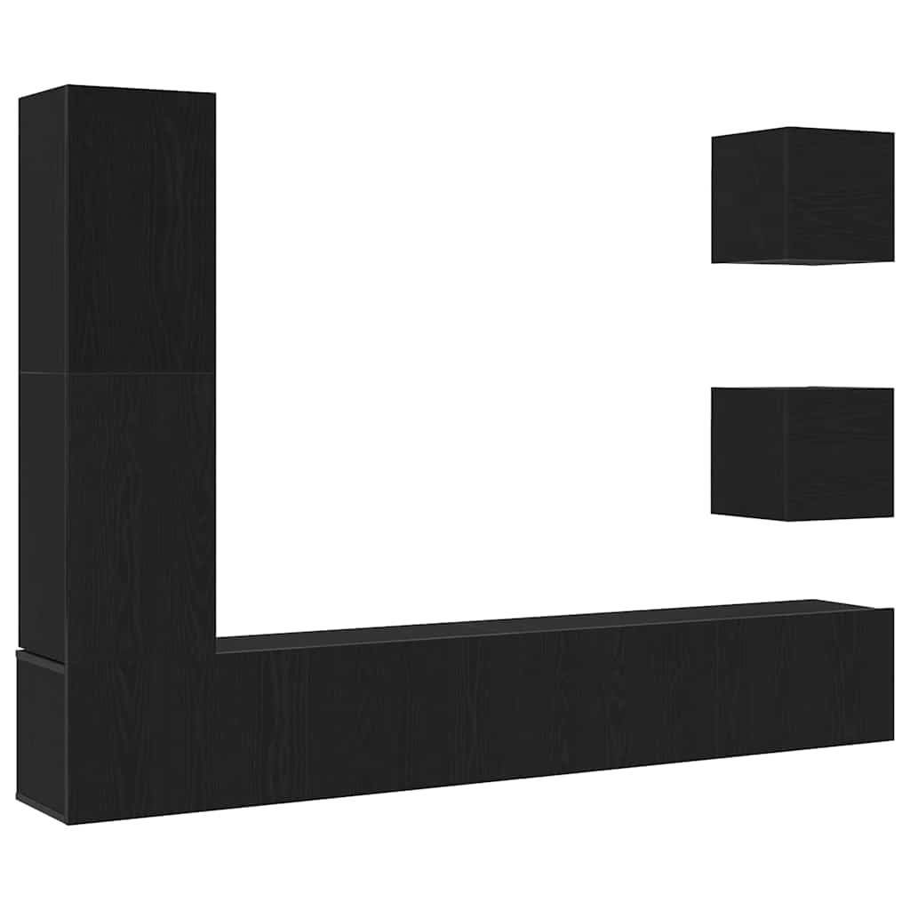 TV Cabinet Set Wall-mounted 6 pcs Black oak 160 x 30 x 30.5 cm