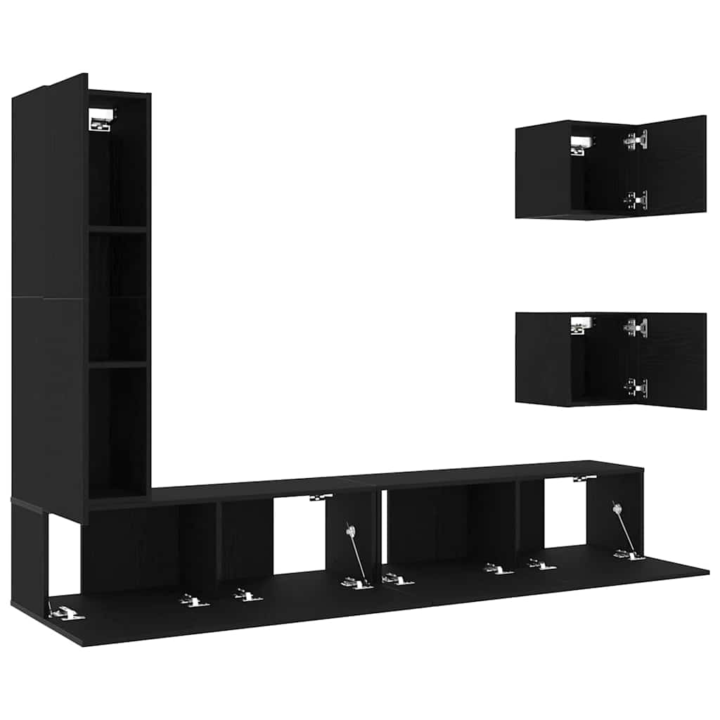 TV Cabinet Set Wall-mounted 6 pcs Black oak 160 x 30 x 30.5 cm