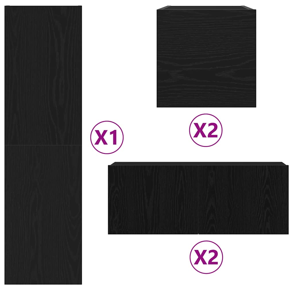 TV Cabinet Set Wall-mounted 6 pcs Black oak 160 x 30 x 30.5 cm