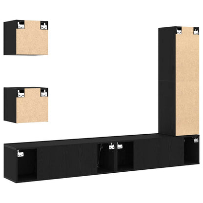 TV Cabinet Set Wall-mounted 6 pcs Black oak 160 x 30 x 30.5 cm