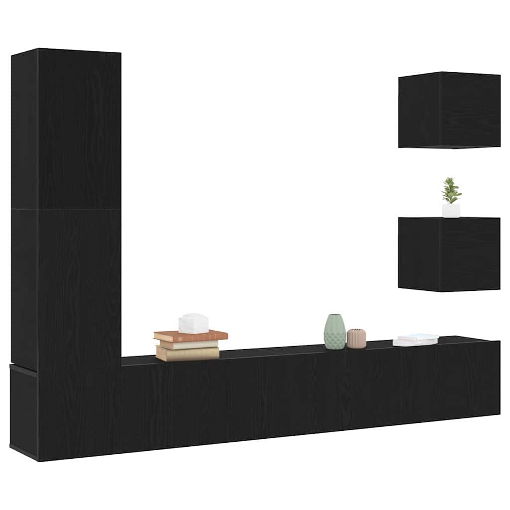 TV Cabinet Set Wall-mounted 6 pcs Black oak 160 x 30 x 30.5 cm