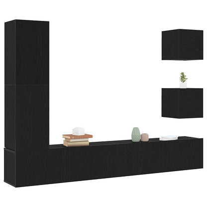 TV Cabinet Set Wall-mounted 6 pcs Black oak 160 x 30 x 30.5 cm