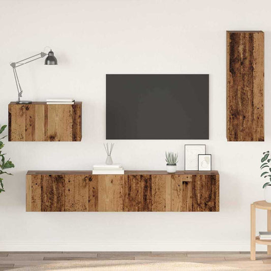 Wall TV Cabinet Wall-mounted 4 pcs Old Wood Engineered Wood