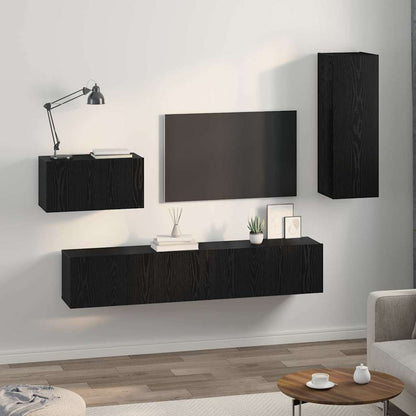 Wall TV Cabinet Wall-mounted 4 pcs Black Oak Engineered Wood