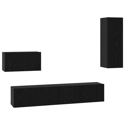 Wall TV Cabinet Wall-mounted 4 pcs Black Oak Engineered Wood
