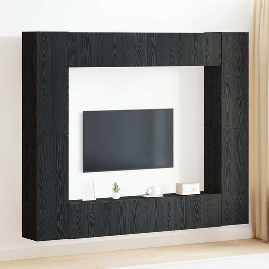 TV Cabinet Set 8 pcs Black oak Medium Engineered wood