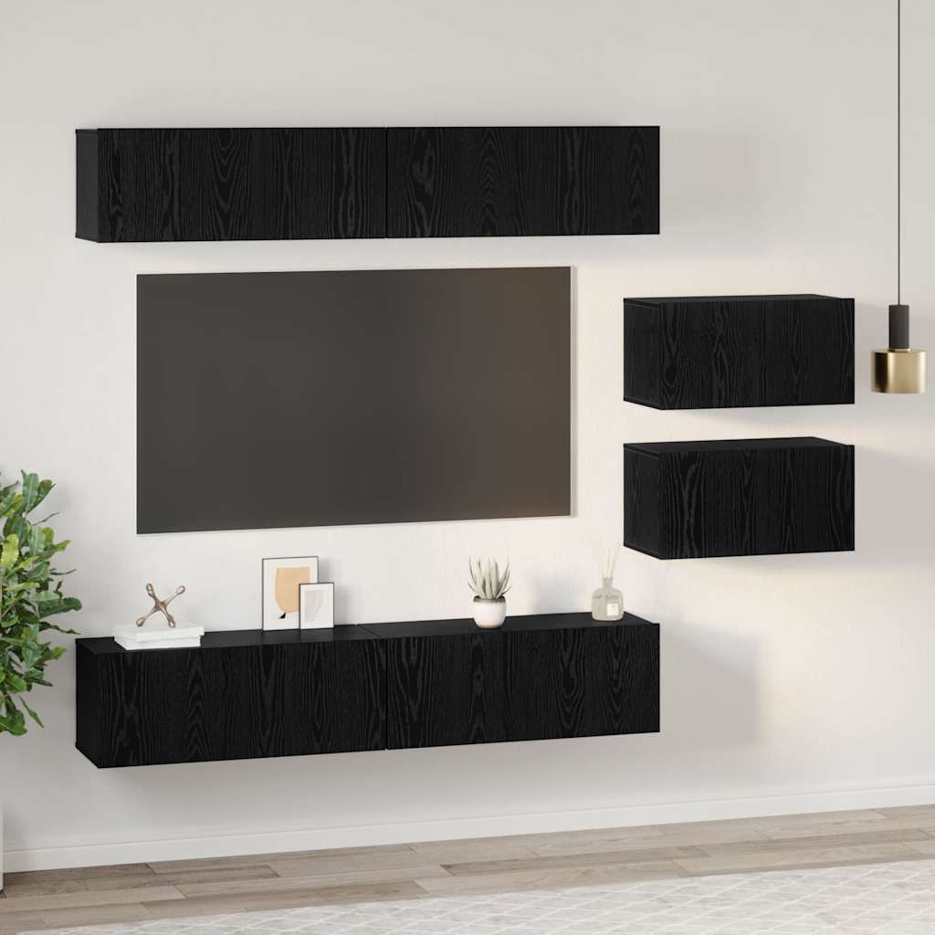 TV Cabinet Set 6 pcs Black oak 80 x 30 x 30 cm Engineered wood