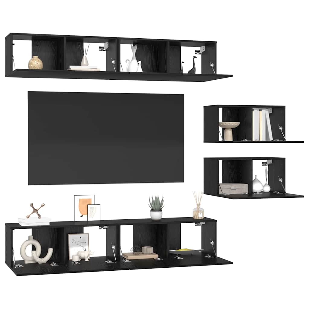 TV Cabinet Set 6 pcs Black oak 80 x 30 x 30 cm Engineered wood