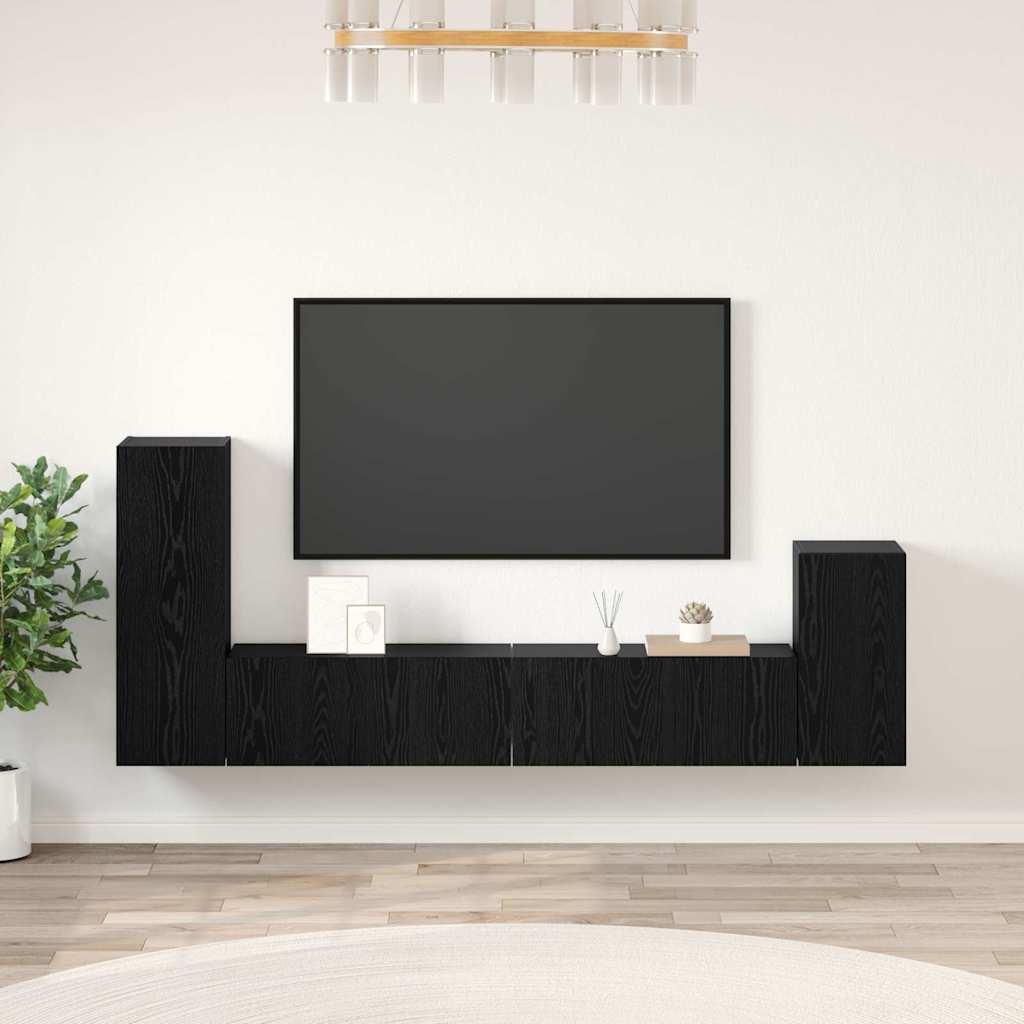 Wall TV Cabinet Wall-mounted 3 pcs Black Oak Engineered Wood