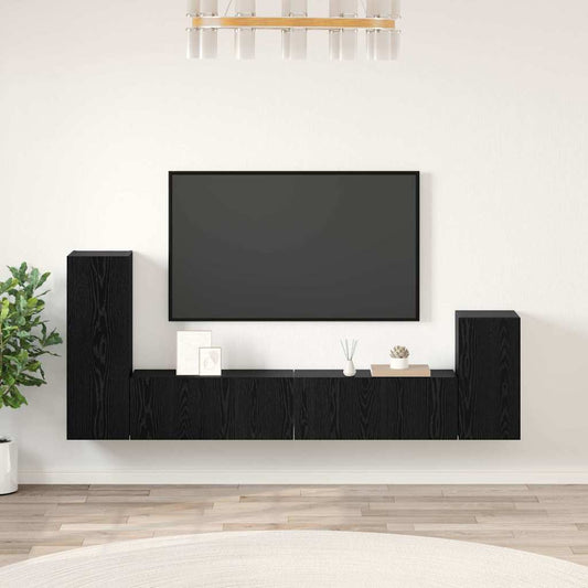 Wall TV Cabinet Wall-mounted 3 pcs Black Oak Engineered Wood