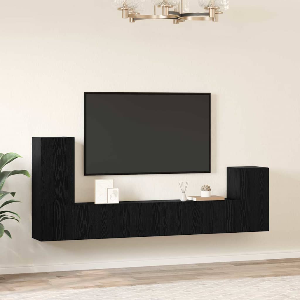 Wall TV Cabinet Wall-mounted 3 pcs Black Oak Engineered Wood