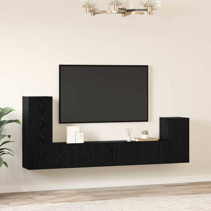 Wall TV Cabinet Wall-mounted 3 pcs Black Oak Engineered Wood