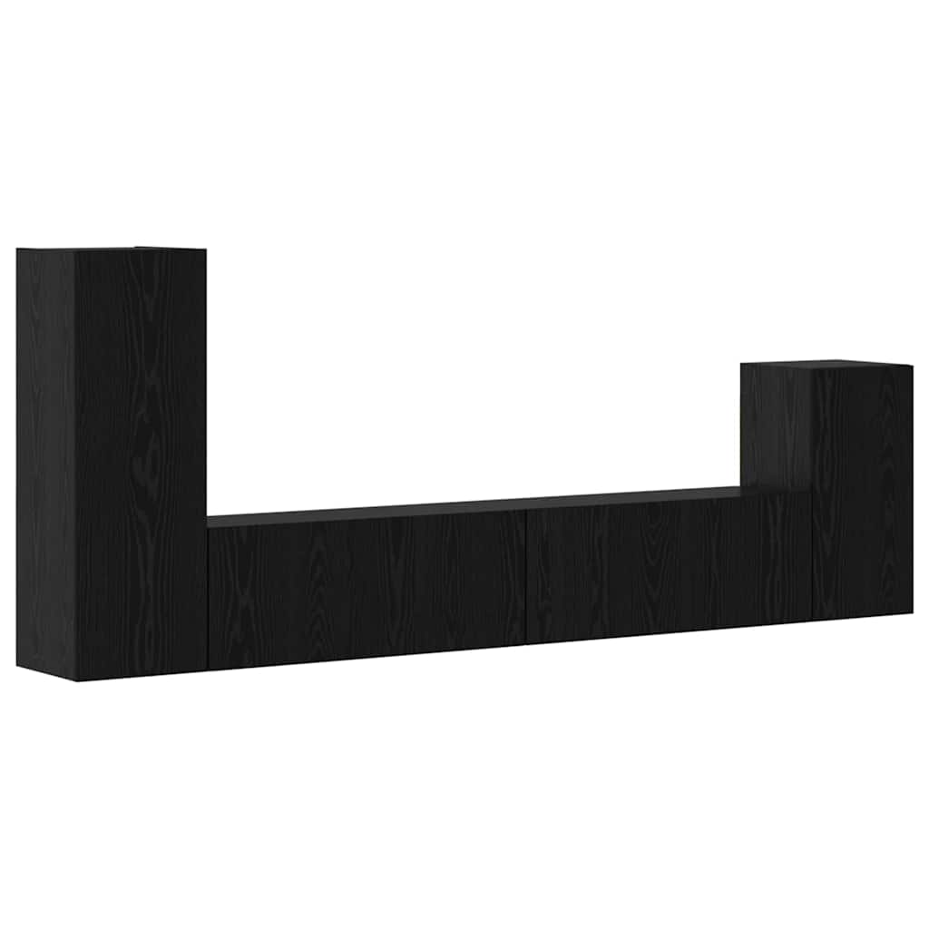 Wall TV Cabinet Wall-mounted 3 pcs Black Oak Engineered Wood