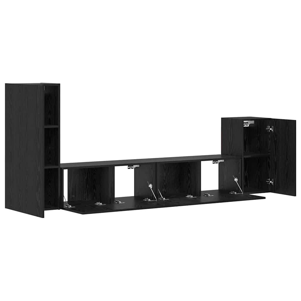 Wall TV Cabinet Wall-mounted 3 pcs Black Oak Engineered Wood