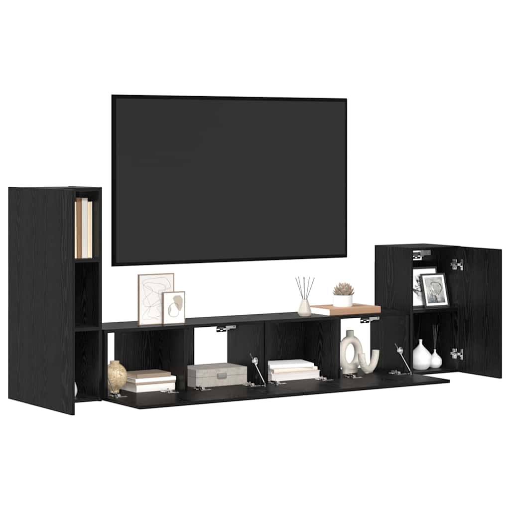 Wall TV Cabinet Wall-mounted 3 pcs Black Oak Engineered Wood