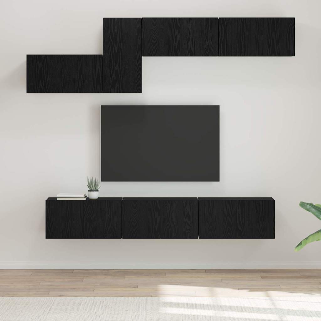 TV Cabinet Set 7 pcs Black oak 60 x 30 x 30 cm Engineered wood