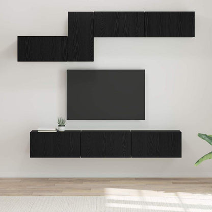 TV Cabinet Set 7 pcs Black oak 60 x 30 x 30 cm Engineered wood