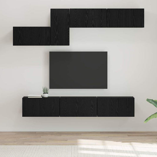 TV Cabinet Set 7 pcs Black oak 60 x 30 x 30 cm Engineered wood
