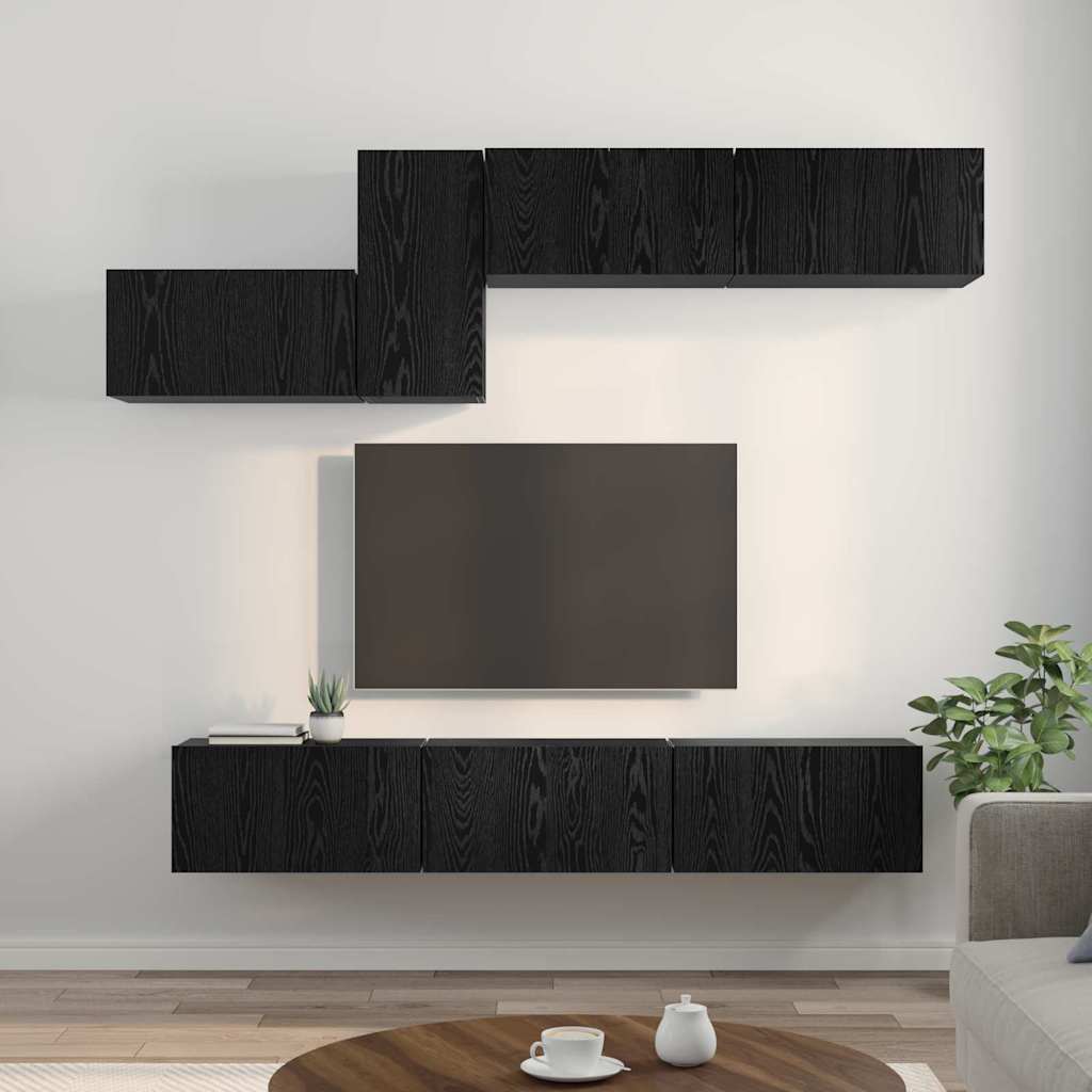 TV Cabinet Set 7 pcs Black oak 60 x 30 x 30 cm Engineered wood