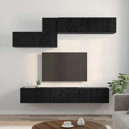 TV Cabinet Set 7 pcs Black oak 60 x 30 x 30 cm Engineered wood