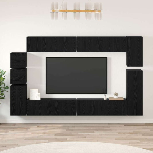 TV Cabinet Set Wall-mounted Black oak Engineered wood