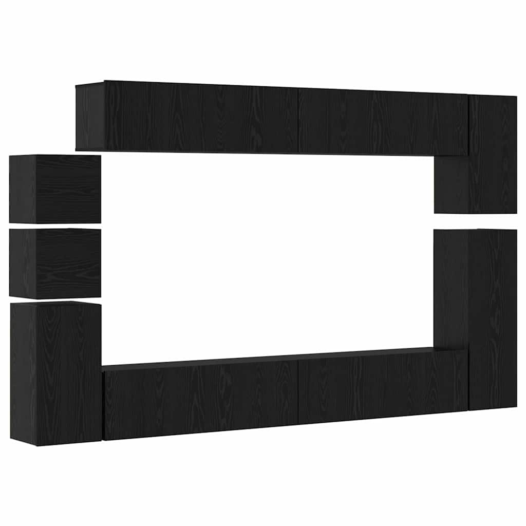 TV Cabinet Set Wall-mounted Black oak Engineered wood