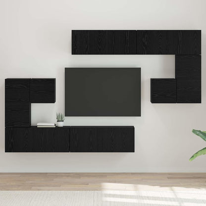 TV Cabinet Set Wall-mounted 8 pcs Black oak