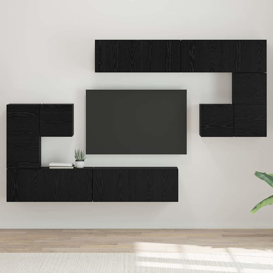 TV Cabinet Set Wall-mounted 8 pcs Black oak