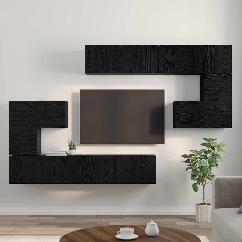 TV Cabinet Set Wall-mounted 8 pcs Black oak