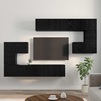TV Cabinet Set Wall-mounted 8 pcs Black oak