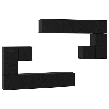 TV Cabinet Set Wall-mounted 8 pcs Black oak