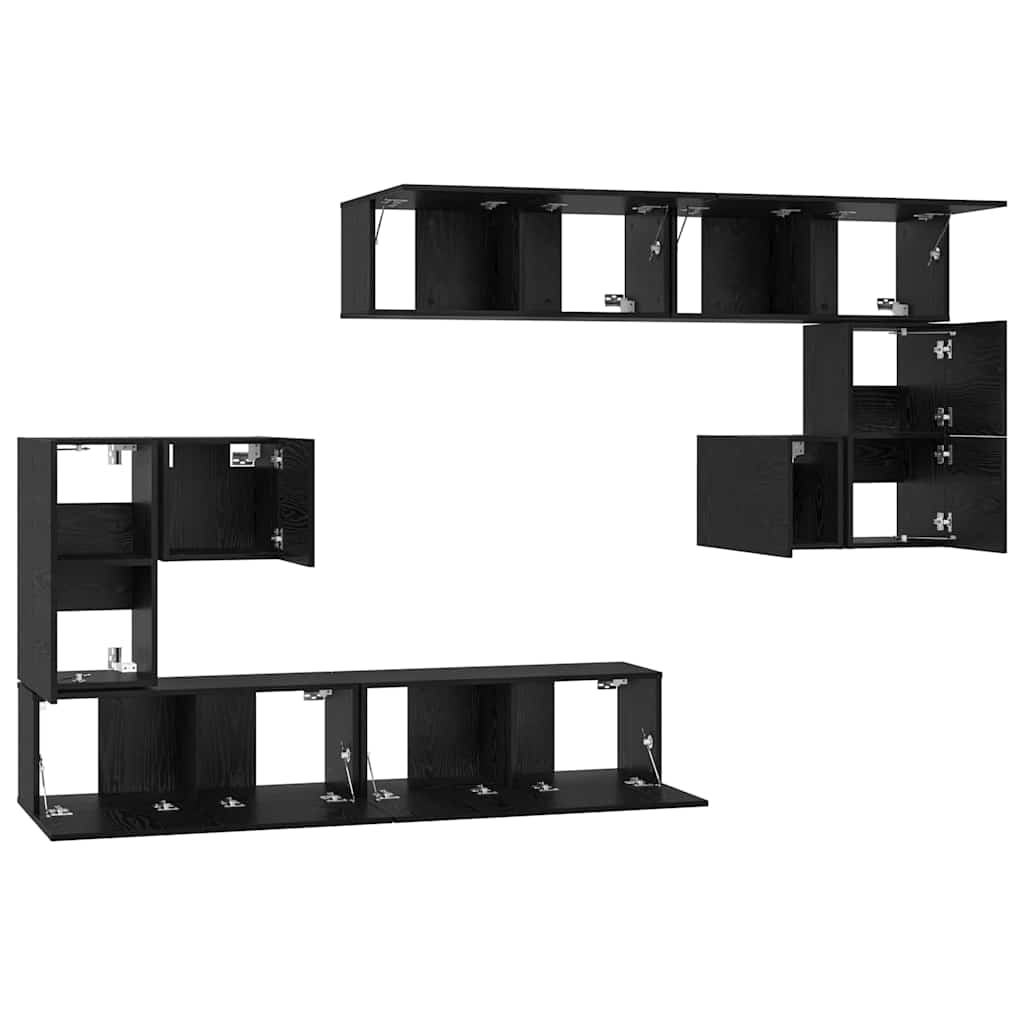 TV Cabinet Set Wall-mounted 8 pcs Black oak