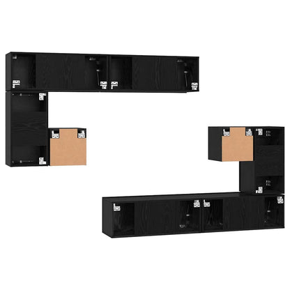 TV Cabinet Set Wall-mounted 8 pcs Black oak