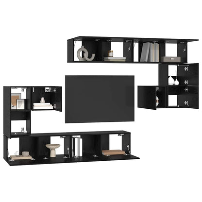 TV Cabinet Set Wall-mounted 8 pcs Black oak