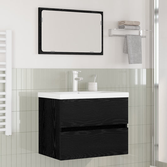 Bathroom Furniture Set 3 pcs Black Oak Engineered Wood