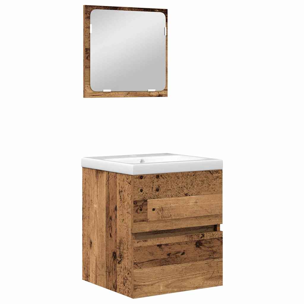 Bathroom Furniture Set 3 pcs Old wood and White Medium