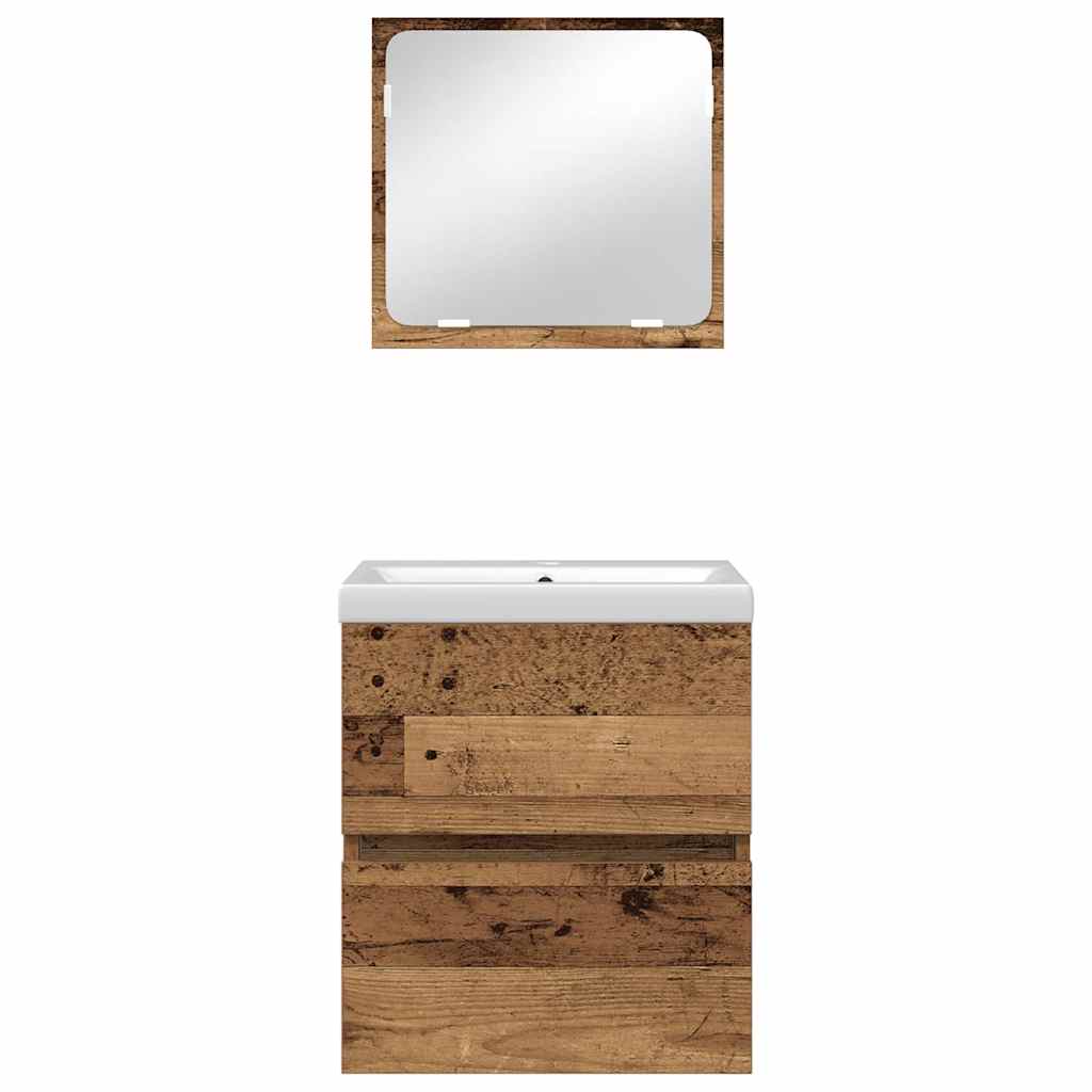 Bathroom Furniture Set 3 pcs Old wood and White Medium