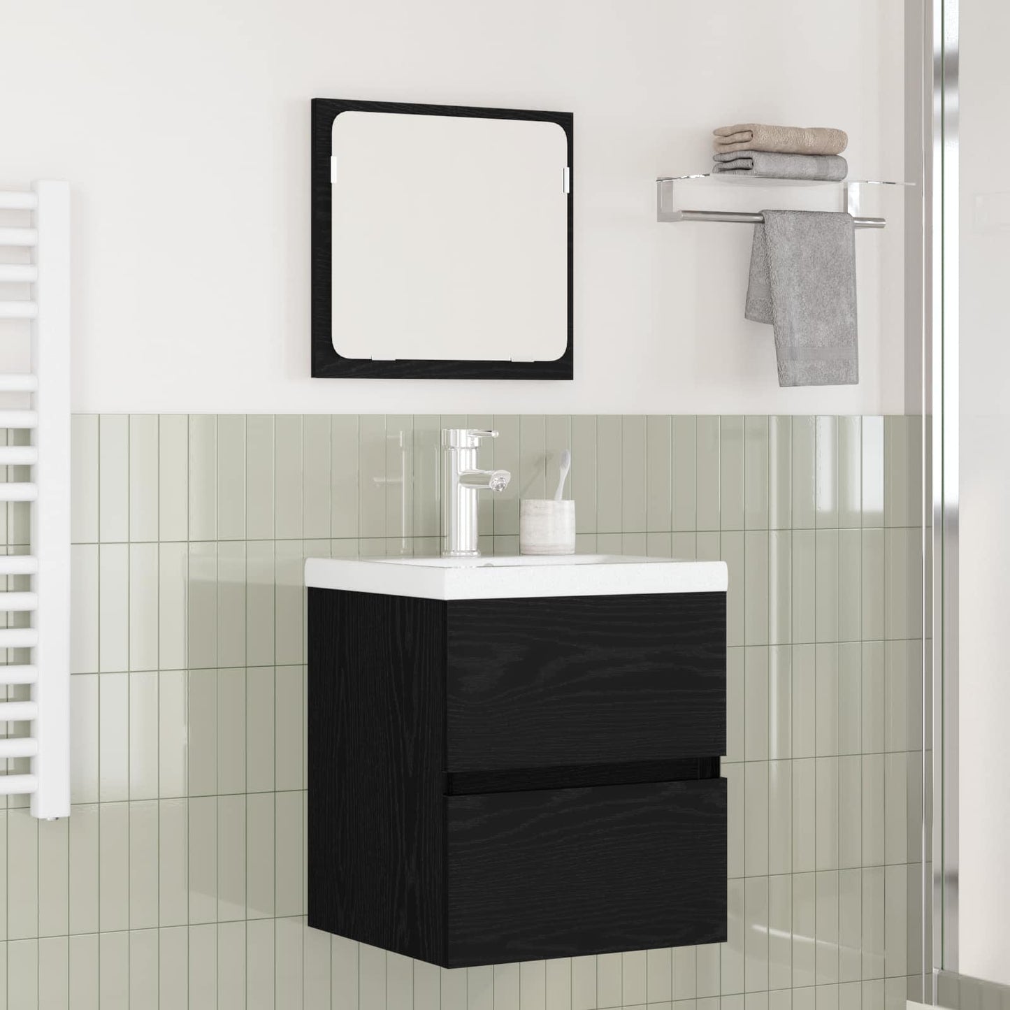 Bathroom Furniture Set with Drawer 2 pcs Black Oak and White