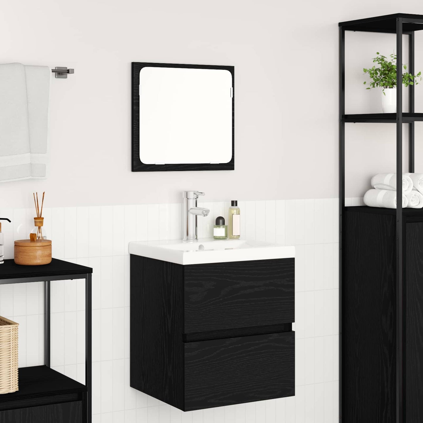 Bathroom Furniture Set with Drawer 2 pcs Black Oak and White