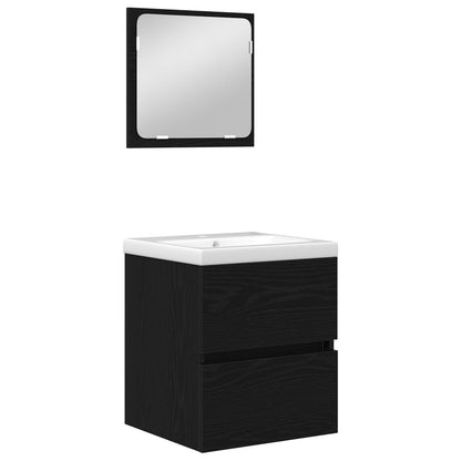Bathroom Furniture Set with Drawer 2 pcs Black Oak and White