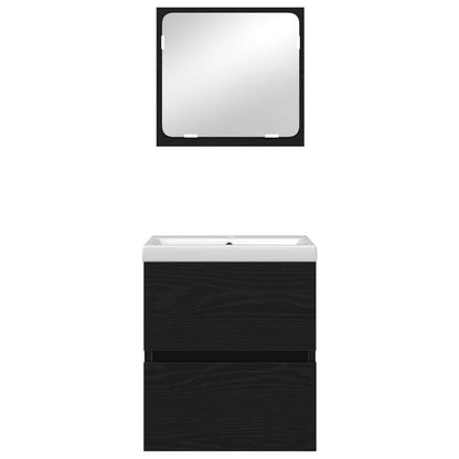 Bathroom Furniture Set with Drawer 2 pcs Black Oak and White