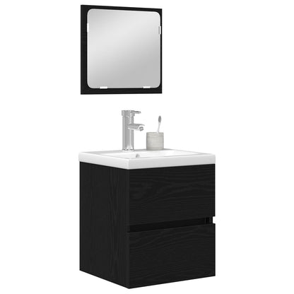Bathroom Furniture Set with Drawer 2 pcs Black Oak and White