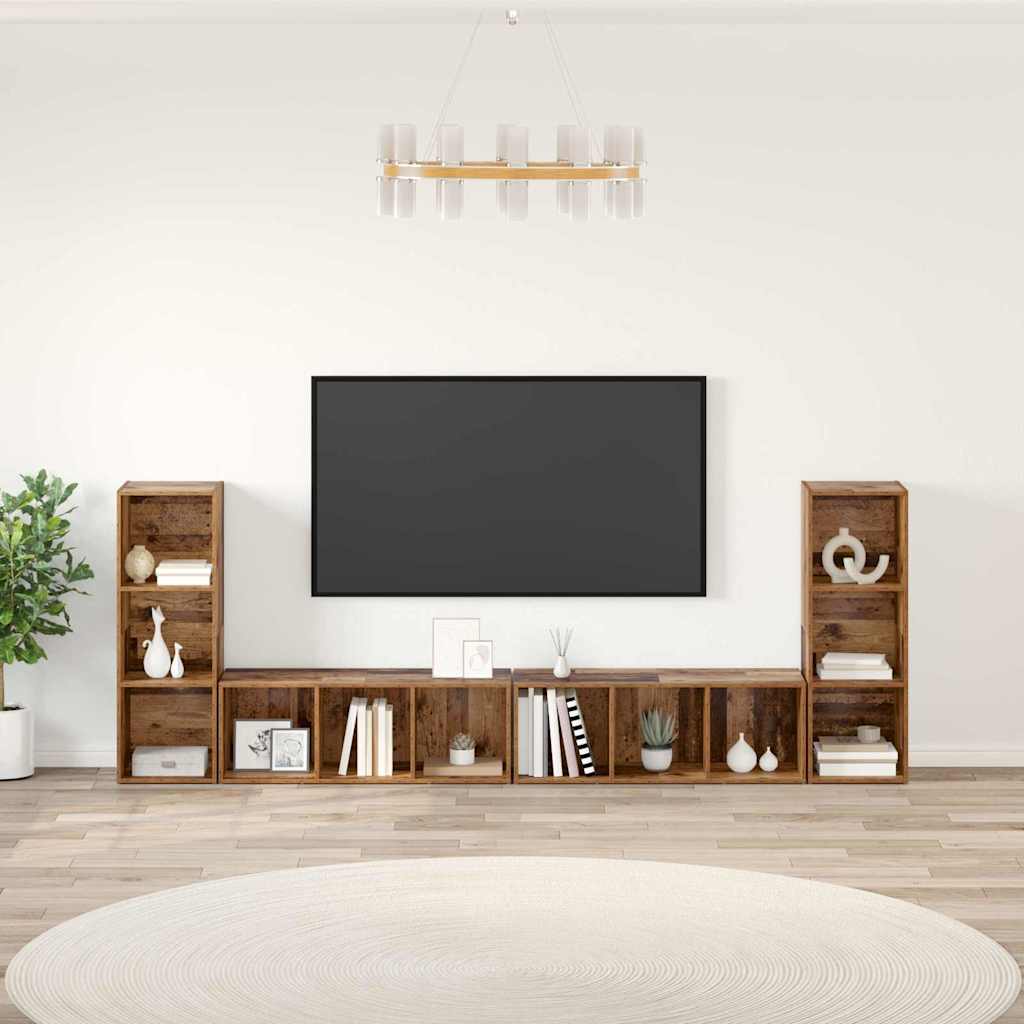 TV Cabinet Set Wall-mounted 4 pcs Old Wood 37 x 35 x 107.5 cm