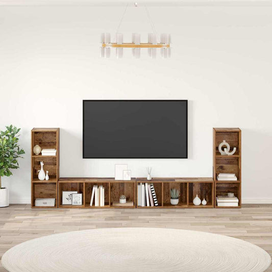 TV Cabinet Set Wall-mounted 4 pcs Old Wood 37 x 35 x 107.5 cm