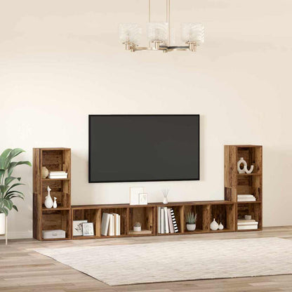 TV Cabinet Set Wall-mounted 4 pcs Old Wood 37 x 35 x 107.5 cm