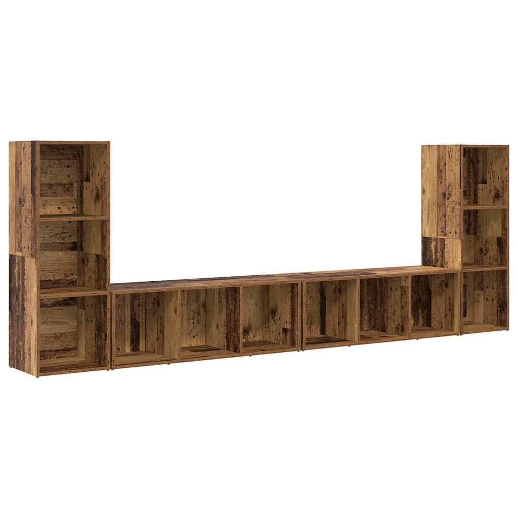 TV Cabinet Set Wall-mounted 4 pcs Old Wood 37 x 35 x 107.5 cm